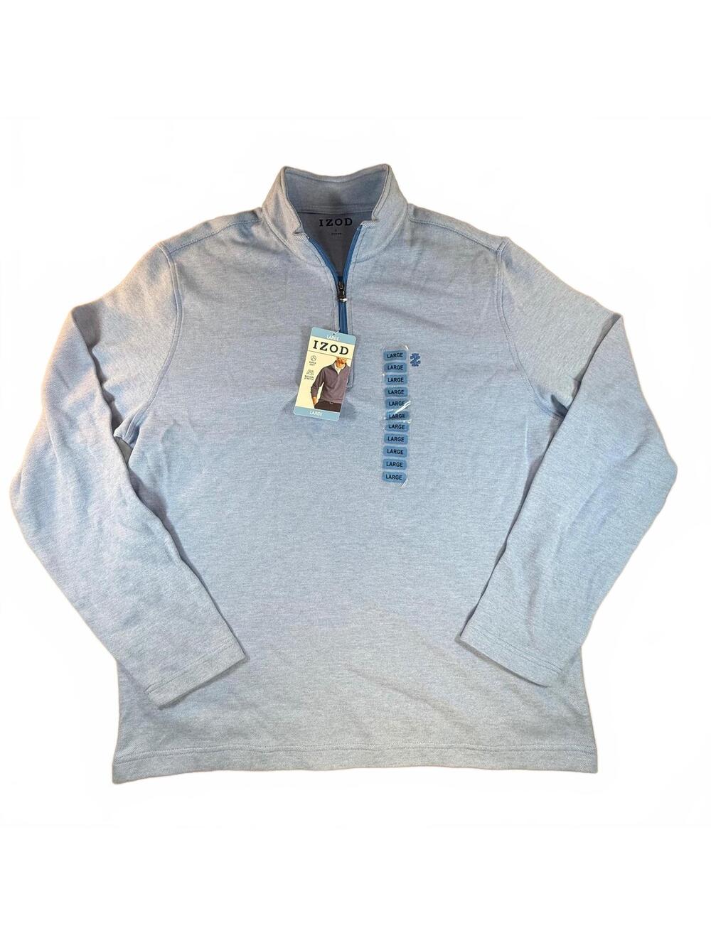 IZOD Men’s Light Blue Quarter Zip Pullover Long Sleeve Large NEW